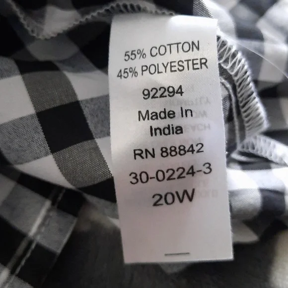 Roman's Short Sleeve Black and White Gingham Plaid Button Up Blouse Size 20 - Picture 6 of 8